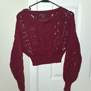 SHEIN Maroon Crochet Knit Sweater